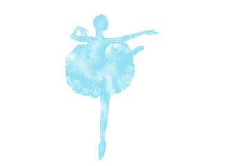 バレエの手書きシルエット　バレリーナ　オーロラ　眠れる森の美女　バレエ　イラスト　水彩　スケッチ　オーロラ姫　姫　水色 © Emotional design
