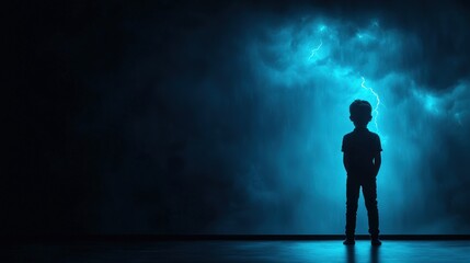 Silhouette of Child Watching Lightning Storm