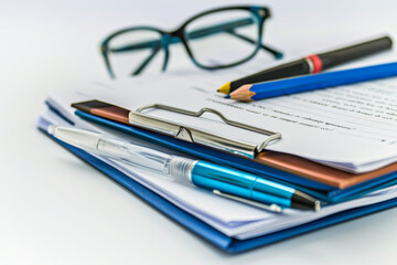 Background with white paper, pencils and eraser. Workplace for the painter. Background to display the logo and lettering