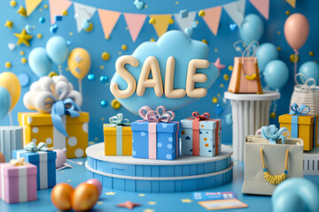 Great discount sale banner design in 3d on blue background