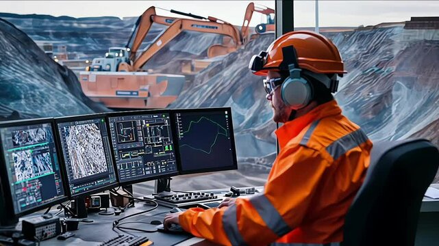 Digital control center in mine overseeing real-time data for optimized operations of mining technology
