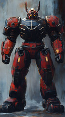 Naklejka premium In the Japanese tokusatsu style of the Showa period, present the image of a huge robot