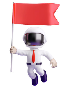 Astronaut Holding a Red Flag