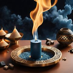 Palo santo smudge burner,  clear away negative energy, spiritual energy healing, poster, meditation wallpaper, spiritual backdrop infused with fantasy and dreamy elements, incense burner. Generated AI