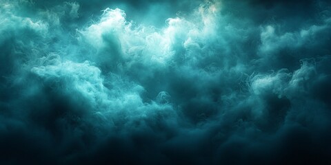 Ethereal Halloween-themed background featuring dark misty clouds in green and black hues, perfect for spooky event promotions or Halloween decorations, with copy space.