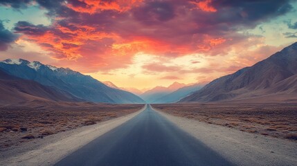 Naklejka premium Scenic Road Through Majestic Mountains at Sunset