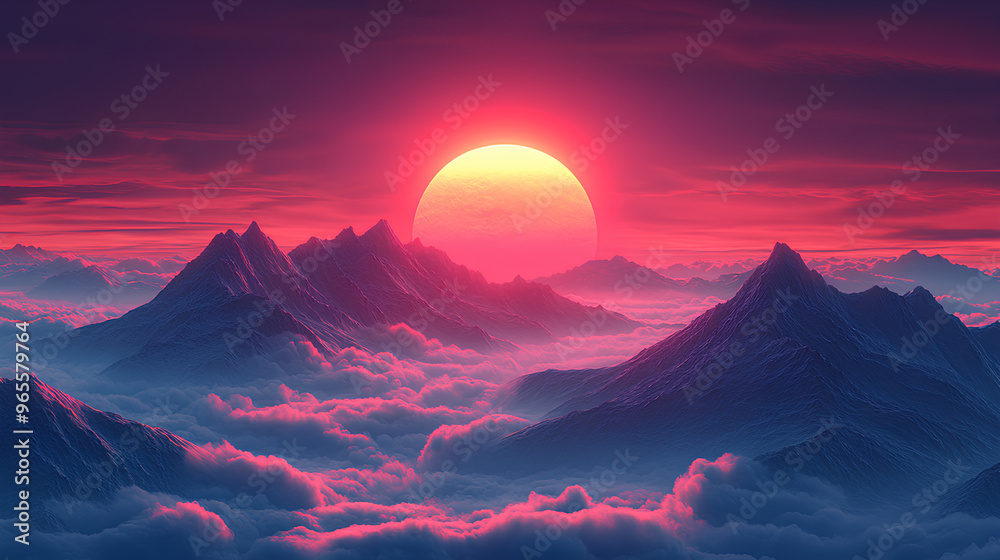 Wall mural beautiful mountain views sunset