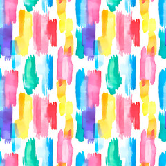 Vertical watercolor lines background. Bright multicolored seamless pattern.