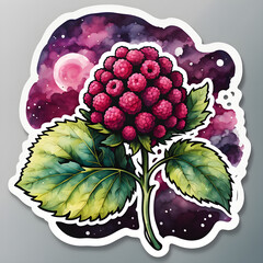 Watercolor raspberry fruits, sticker design, cartoon illustration, forest fruits design. Generated AI