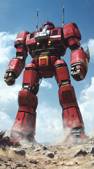 Naklejka premium In the Japanese tokusatsu style of the Showa period, present the image of a huge robot