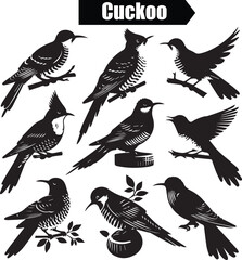 Obraz premium Cuckoo Flat Black Silhouette Vector Art Bundle