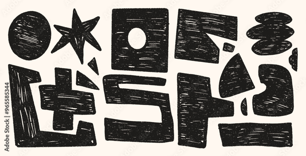 Poster set of textured shapes. abstract y2k funky doodle. graphic elements.