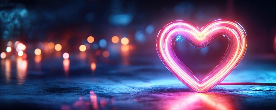 Glowing neon heart on a dark background, symbolizing love and connection, romantic glowtime, vibrant and heartfelt