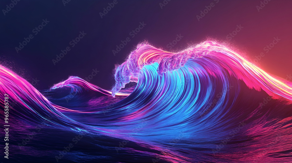 Wall mural big neon wave background