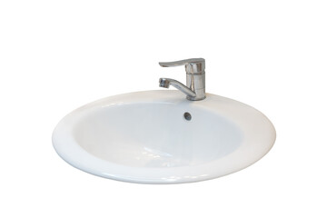 white round washbasin with tap isolated on white background