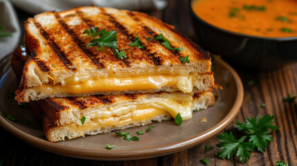 Toasted bread with melted cheddar cheese on right side of the picture with copy space for text