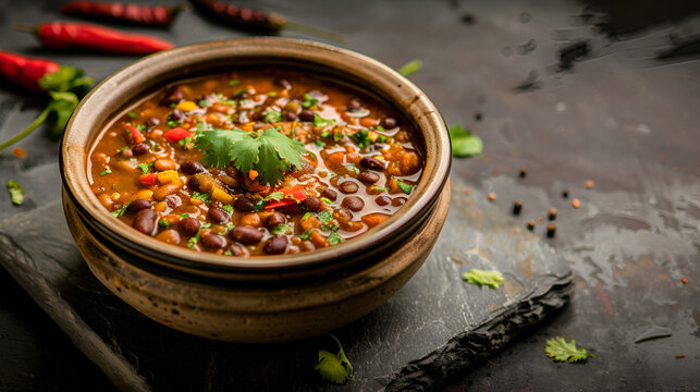 Chawli chi usal Barbati masala, also known as Black Eyed Kidney Beans Curry, is served in a ceramic bowl against a somber backdrop.