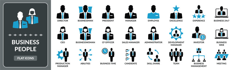 Business people icon set. Set of Business person, business management, business flat icons EPS10- Stock Vector