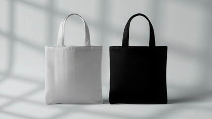 Canvas bag. mock-up of fabric tote. Cloth tote bag with handle. template of black and white cotton eco bag. Reusable tote for shopping. Blank mock for shopper. Eco bag for grocery.