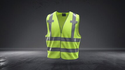 A safety vest in yellow and light green, complete with reflective stripes, suitable for construction, driving, and road work, presented in realistic 3D vector.