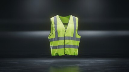 A safety vest in yellow and light green, complete with reflective stripes, suitable for construction, driving, and road work, presented in realistic 3D vector.