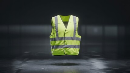 A safety vest in yellow and light green, complete with reflective stripes, suitable for construction, driving, and road work, presented in realistic 3D vector.