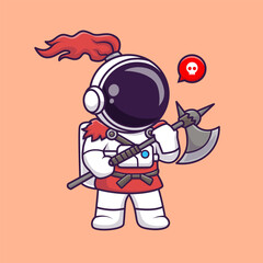 Fototapeta premium Cute Astronaut Knight Viking Cartoon Vector Icon Illustration. Science Fashion Icon Concept Isolated Premium Vector. Flat Cartoon Style 