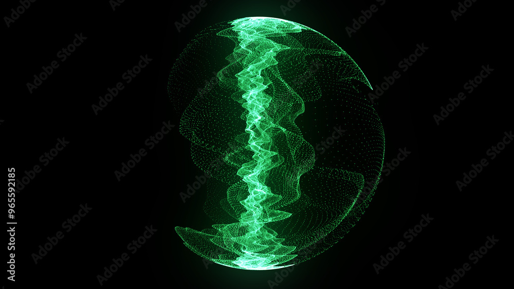 Aufkleber technology green sphere with connecting dots and lines. digital abstract network structure. 3d rende