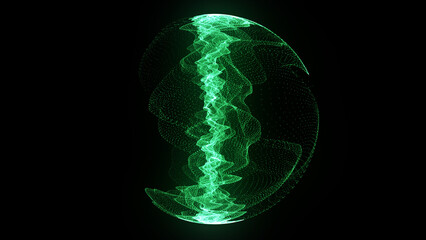 Technology green sphere with connecting dots and lines. Digital abstract network structure. 3D rendering.