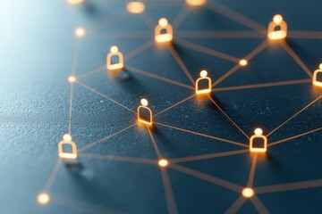 Illuminated Sustainable Social Business Network Model - Minimalist Icons with Glowing Light Effects and Copy Space