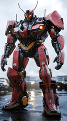 Naklejka premium In the Japanese tokusatsu style of the Showa period, present the image of a huge robot