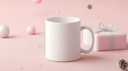 Festive Custom-Printed Mug with Ribbon-Wrapped Gift Packaging in 3D