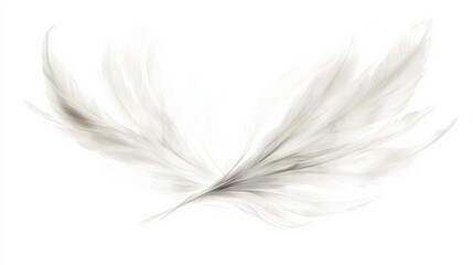 Obraz premium Two Delicate White Feathers on White Background.