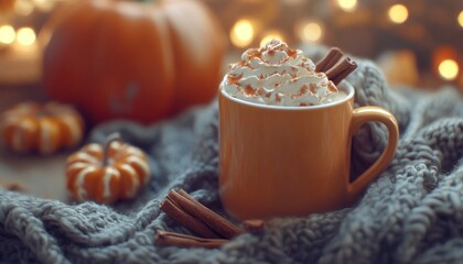 Pumpkin Spice Latte Banner Featuring a Cozy Autumn Drink with Whipped Cream