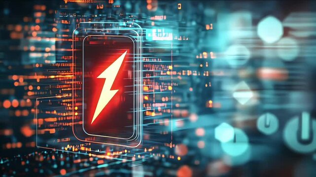 Glowing red power neon futuristic energy storage, high capacity rechargeable lithium ion battery