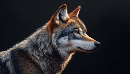 Fototapeta premium Side Profile of Realistic Wolf with Thick Fur Intense Gaze