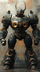 Naklejka premium In the Japanese tokusatsu style of the Showa period, present the image of a huge robot