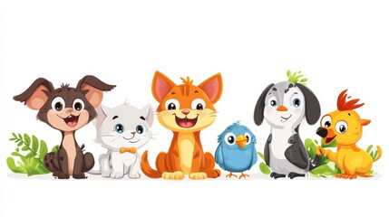 Fototapeta premium Cute Cartoon Animals Sitting Together.