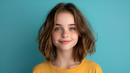 Fototapeta premium Photo Nice Young Girl Throw Hair Wear Top Isola