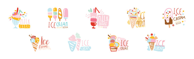 Milk Shake and Ice Cream Logo Original Design Vector Set