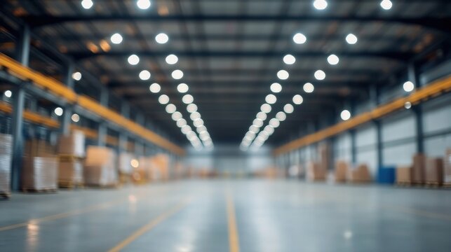 Blurred Interior of a Large Warehouse