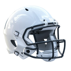 A sleek, modern white football helmet featuring a black faceguard, designed for safety and performance in contact sports