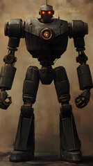 In the Japanese tokusatsu style of the Showa period, present the image of a huge robot