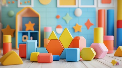 Fototapeta premium Colorful Wooden Blocks on Wooden Floor