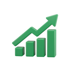 A stylized green bar graph with an upward arrow, symbolizing growth, progress, and positive trends in data or finance