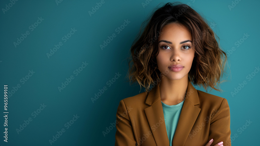 Canvas Prints Photo Portrait Lovely Young Lady Pointing Empty