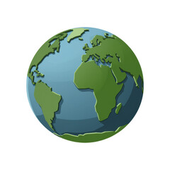 A stylized representation of Earth, showcasing continents in green and a transparent background, symbolizing our planet's geography and ecology