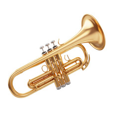 Obraz premium A shiny brass trumpet with three valves, commonly used in orchestras and jazz bands, showcasing a brilliant gold finish and intricate design