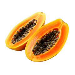 Fresh Ripe Papaya Halves with Seeds Isolated on Background - Vibrant Tropical Fruit Close-Up