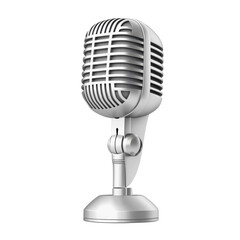 Fototapeta premium A classic vintage microphone with a polished chrome finish, featuring a sturdy base and intricate grill design, often associated with music and broadcasting
